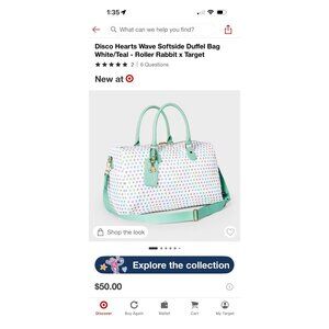 Roller Rabbit Target Disco Hearts Wave Softside Duffel Bag NWT IN HAND